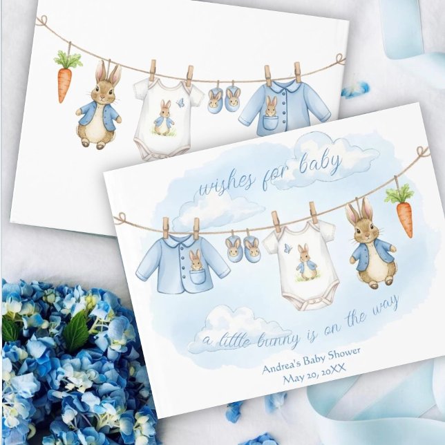 Cute Bunny Boy Clothesline Baby Shower Guestbook (Creator Uploaded)