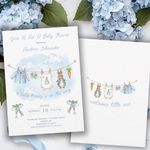 Cute Bunny Boy Clothesline Baby Shower  Invitation