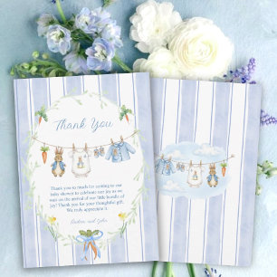 Cute Bunny Boy Clothesline Baby Shower Thank You Card
