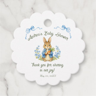 Cute Bunny Boy Floral Blue Bow Baby Shower  Favour Tags