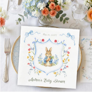Cute Bunny Boy Floral Blue Bow Baby Shower Napkin