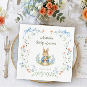 Cute Bunny Boy Floral Blue Bow Baby Shower Napkin