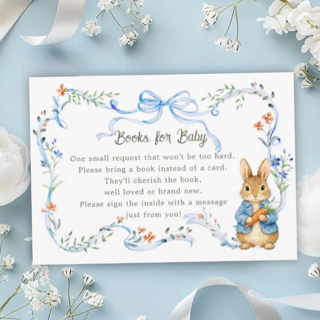 Cute Bunny Boy Floral Blue Bow Books for Baby  Enclosure Card (Creator Uploaded)