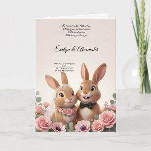 Cute Bunny Bride and Groom Blush Pink Floral Card
