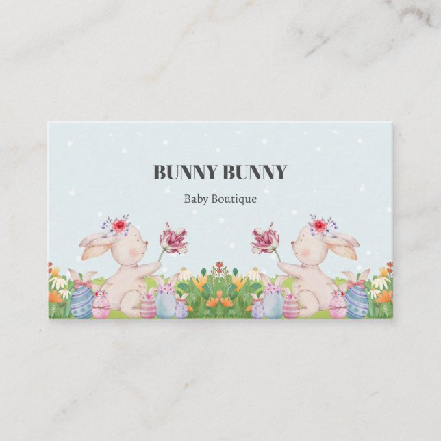 Cute Bunny Bunny Light Blue Business Card (Front)