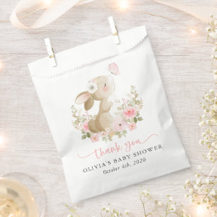Cute Bunny, Butterfly, Pink Flowers, Baby Shower Favour Bag