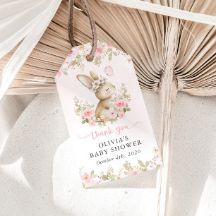 Cute Bunny, Butterfly, Pink Flowers, Baby Shower Gift Tags