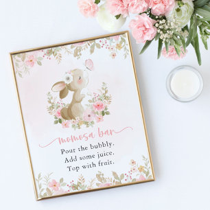 Cute Bunny, Butterfly, Pink Flowers, Momosa Bar Poster