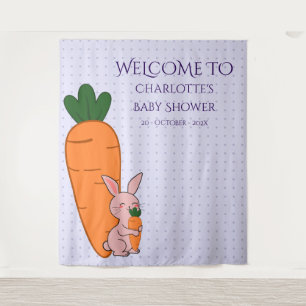 Cute Bunny & Carrot Baby Shower Backdrop Tapestry