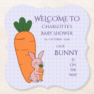 Cute Bunny & Carrot Baby Shower Paper Coaster