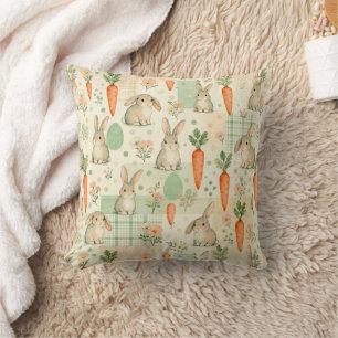 Cute Bunny & Carrot Cottage Pattern (1) Cushion