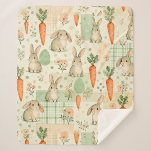 Cute Bunny & Carrot Cottage Pattern (1) Sherpa Blanket
