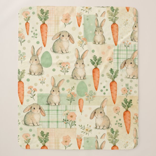 Cute Bunny & Carrot Cottage Pattern (1) Sherpa Blanket (Front)