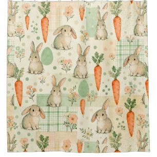 Cute Bunny & Carrot Cottage Pattern (1) Shower Curtain