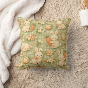 Cute Bunny & Carrot Cottage Pattern (2) Cushion
