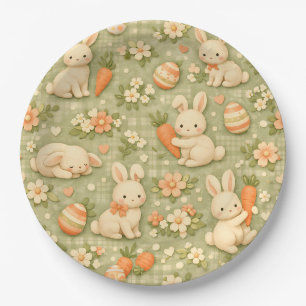 Cute Bunny & Carrot Cottage Pattern (2) Paper Plate