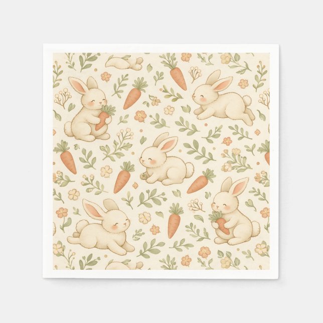 Cute Bunny & Carrot Cottage Pattern (3) Napkin (Front)