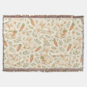 Cute Bunny & Carrot Cottage Pattern (3) Throw Blanket
