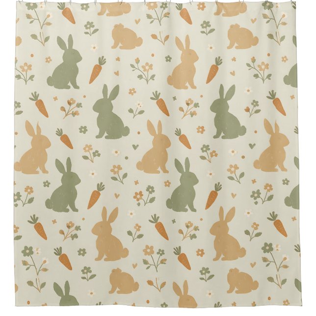 Cute Bunny & Carrot Cottage Pattern (4) Shower Curtain (Front)