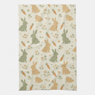 Cute Bunny & Carrot Cottage Pattern (4) Tea Towel