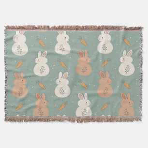 Cute Bunny & Carrot Cottage Pattern (5) Throw Blanket