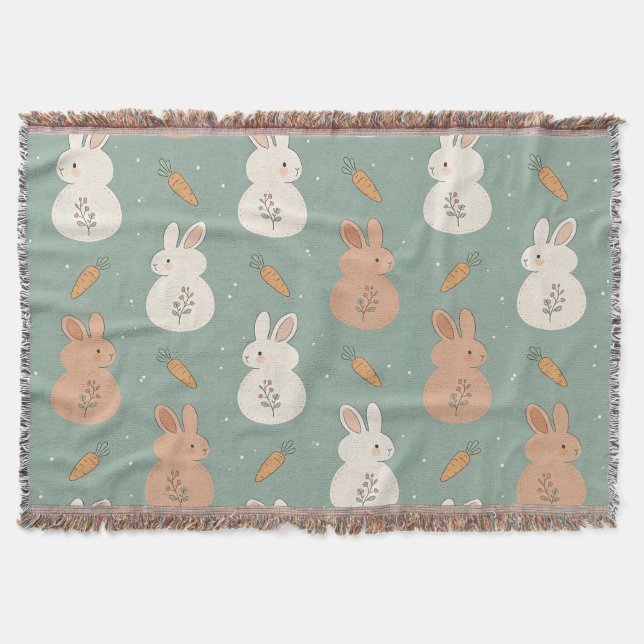 Cute Bunny & Carrot Cottage Pattern (5) Throw Blanket (Front)
