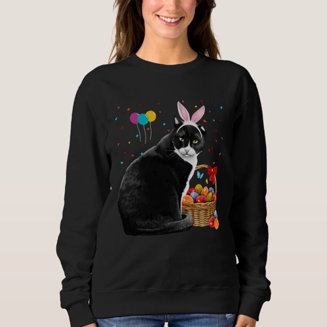 Cute Bunny Cat With Easter Egg Basket Happy Easter Sweatshirt (Front)