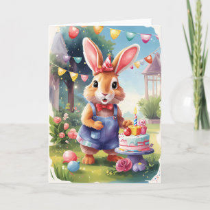 Cute bunny, celebrating outdoors in garden Card