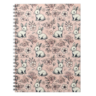Cute Bunny & Cherry Blossom Doodle Notebook