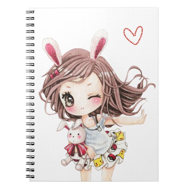 Cute bunny chibi girl notebook (Front)