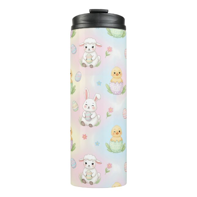 Cute Bunny Chick & Lamb Easter Pattern Kids  Thermal Tumbler (Front)