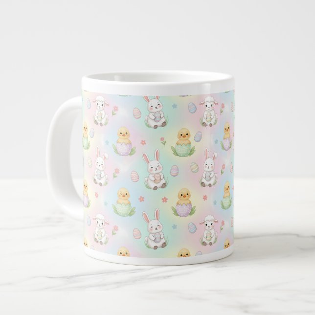 Cute Bunny Chick & Lamb Easter Pattern Large Coffee Mug (Front Left)