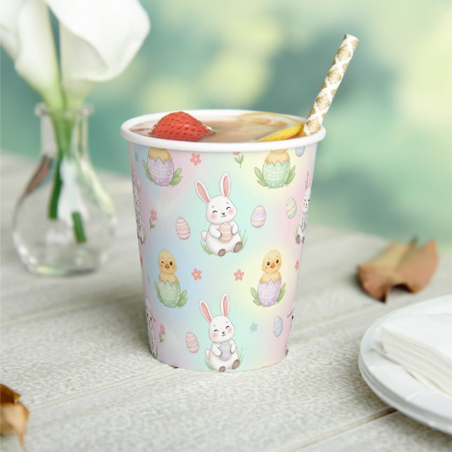 Cute Bunny Chick & Lamb Easter Pattern Paper Cups (Insitu)