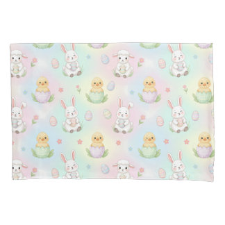 Cute Bunny Chick & Lamb Easter Pattern Pillowcase