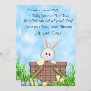 Cute Bunny, Chicks, Easter Eggs Girl's Baby Shower Invitation