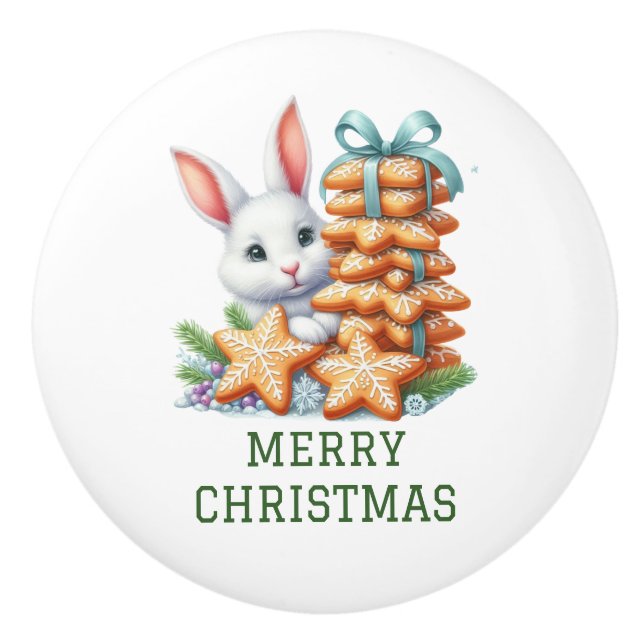 Cute Bunny Christmas Ceramic Knob (Front)