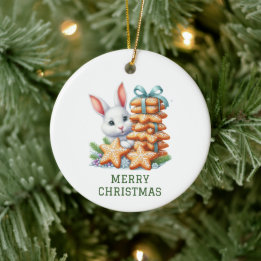 Cute Bunny Christmas Ceramic Ornament