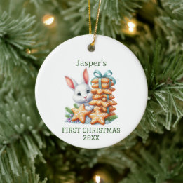 Cute Bunny Christmas Ceramic Ornament