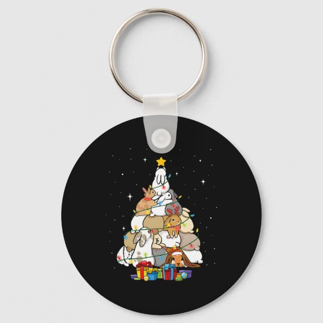 Cute Bunny Christmas Tree 1  Key Ring (Front)