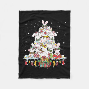 Cute Bunny Christmas Tree White Rabbits Surrounded Fleece Blanket