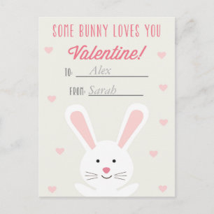 Cute Bunny Classroom Valentine Postcard