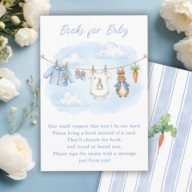 Cute Bunny Clothesline Baby Shower Book Request Enclosure Card (Creator Uploaded)