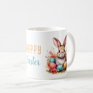 Cute Bunny Colourful Eggs Flowers Happy Easter Coffee Mug