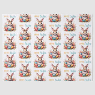 Cute Bunny Colourful Eggs Flowers Happy Easter Tissue Paper
