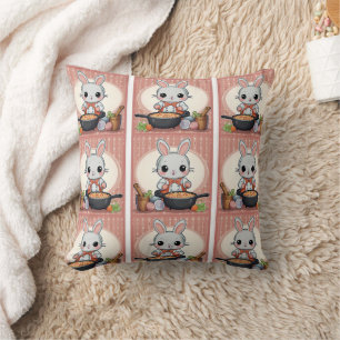 Cute Bunny Cooking Print Cushion