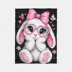 Cute Bunny Coquette Bow Heart Glasses Easter Women Fleece Blanket