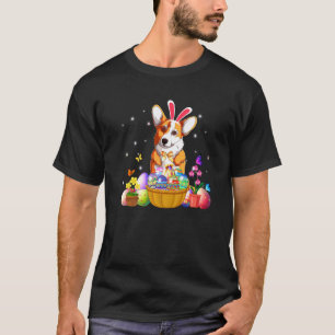 Cute Bunny Corgi Dog & Easter Eggs Basket Happy Ea T-Shirt