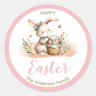  Cute Bunny|Cotton Candy Pink|Happy Easter Classic Round Sticker