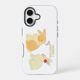 Cute Bunny Couple Love Quote - "Honey I Love You" iPhone 16 Case