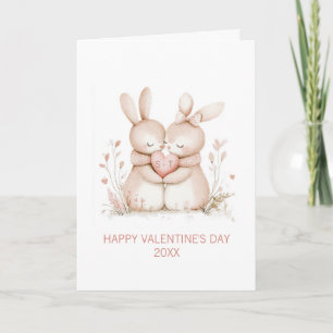 Cute Bunny Couple Personalized Valentines Day Holiday Card